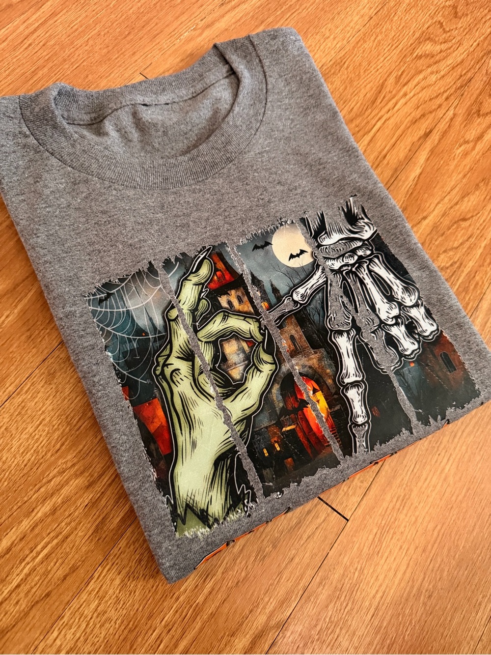 Youth Gray Graphic Halloween Crewneck Shirt